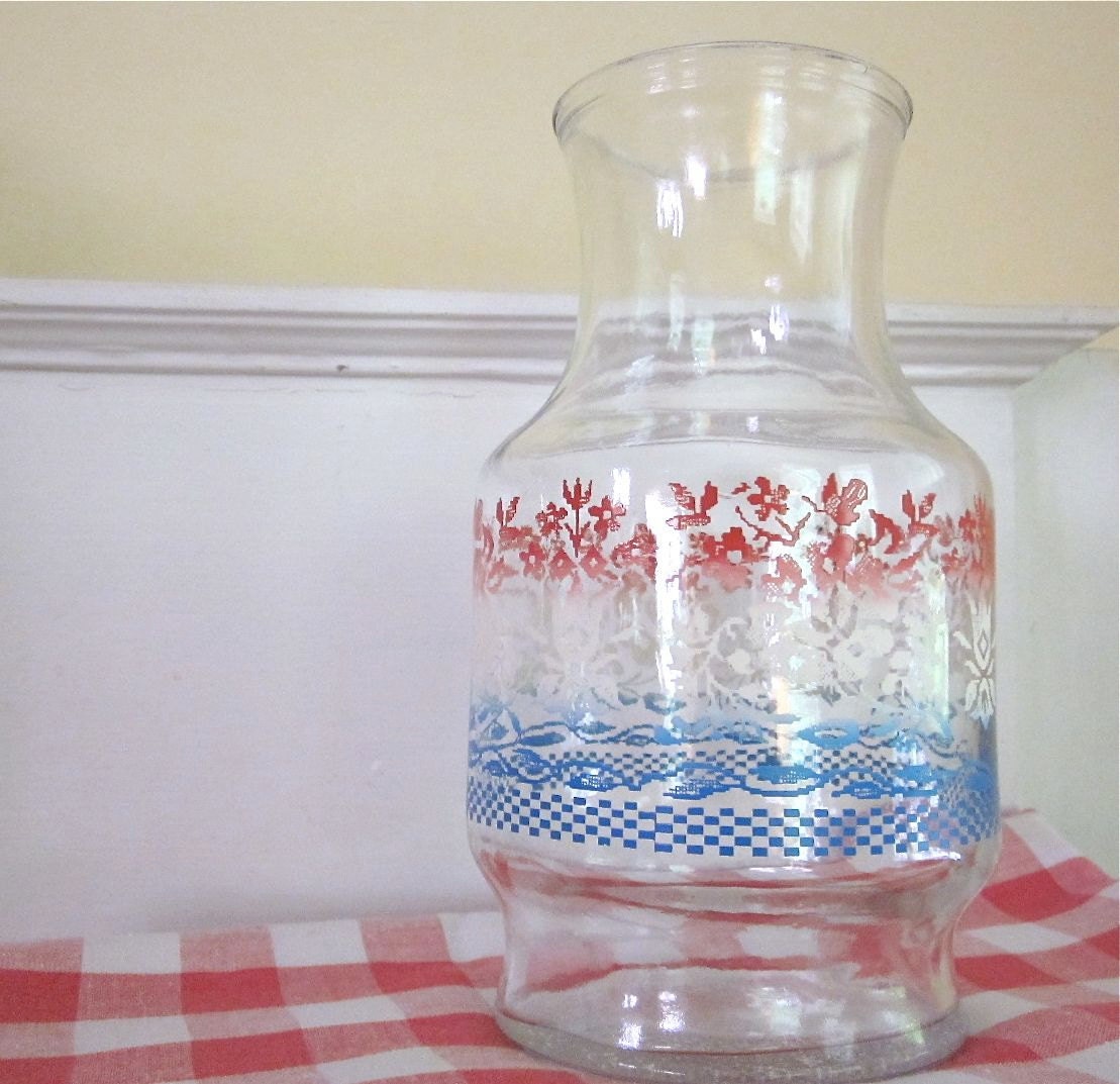 Vintage Lemonade Pitcher - Ice Tea Decanter - Red White Blue