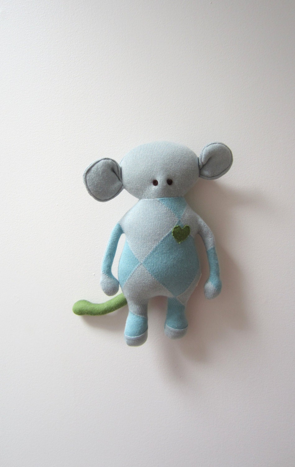 Mousy the Critter Monster OOAK doll  eco friendly upcycled wool argyle blue green Wool very soft