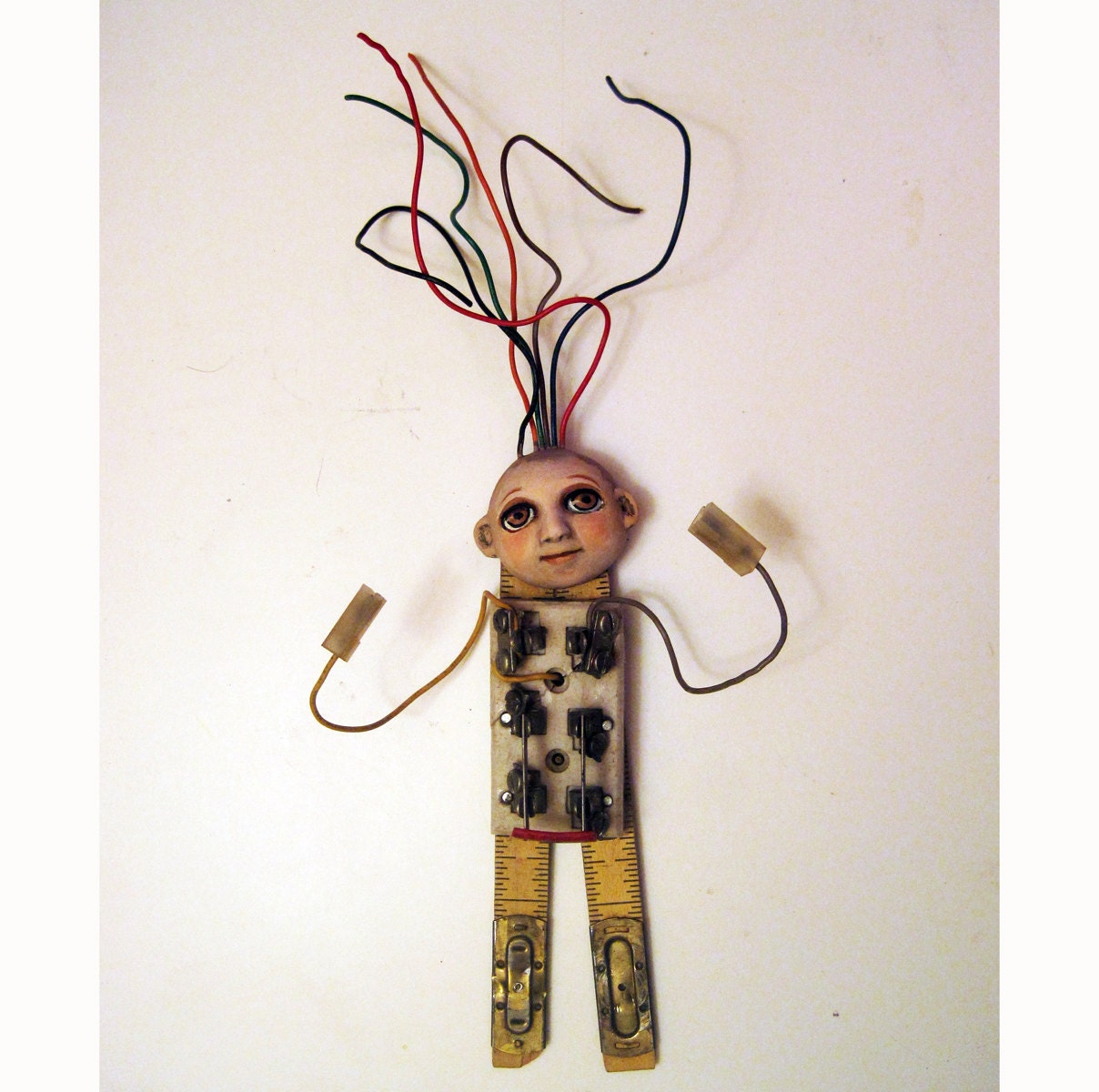 ooak art doll figurative wall sculpture original found object curiosity assemblage