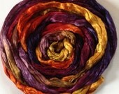 Hand Dyed Mulberry silk roving 2oz Sultry