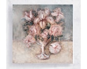 Floral Art Block - 5x5 Canvas Print on Wood Frame - Pink Stars - Wall Art - Home Decor