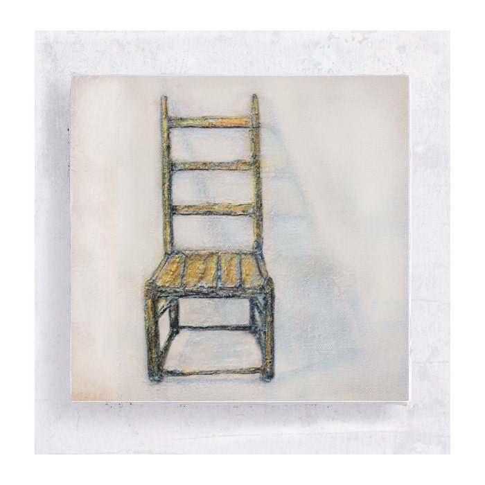 Primitive Chair  Portrait on 5x5 Canvas Print Block -  Yellow Chair - Furniture Still life - Home Decor - Fresco Style Wall Art
