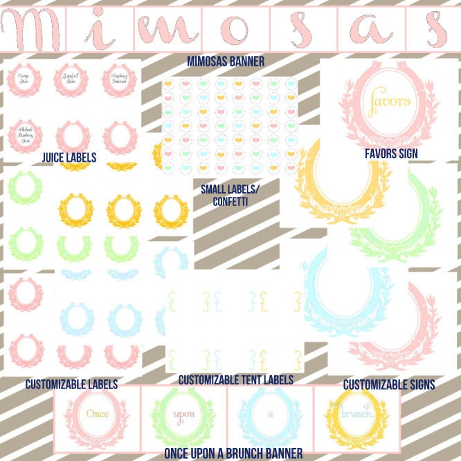 mimosa bar and once upon a brunch printable party/baby shower files