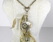 Steampunk Jewelry Necklace Vintage Pocket Watch Case Lens Brass HEART Silk Ribbon Gears Women's Statement - Steampunk Jewelry by edmdesigns