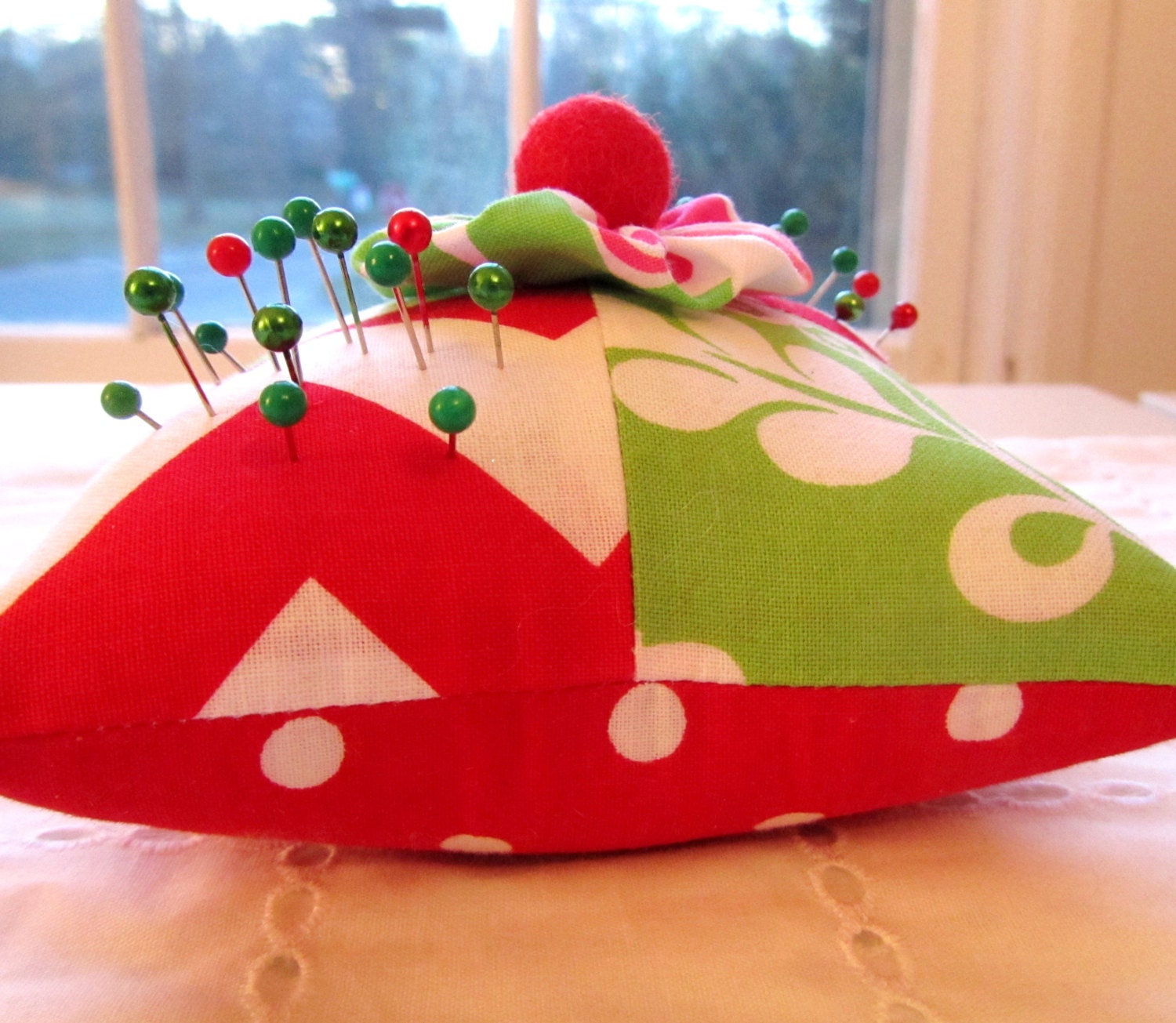 Pincushion, Bright Patchwork, Christmas