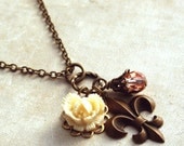 Fleur de Lis Rose Necklace, Pendant Necklace, Paris Necklace, Weddings, Rose Flower Necklace, Flower Pendant, Rose Pendant