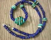 Natural Lapis Necklace with Turquoise Heishi Stacks
