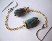 Faceted labradorite and gold dangle earrings