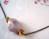 Pink opal faceted stone necklace with gold accents