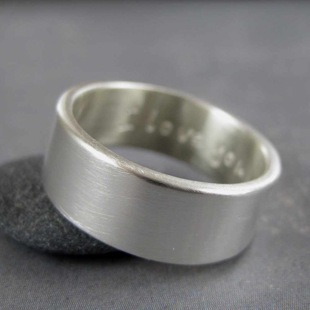 Personalized chunky sterling silver ring with brushed finish - 10mm wide