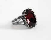 Burgundy Gothic Ring Red Swarovski Crystal Dark Antique Silver Victorian Gothic Jewelry