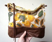 NEW SIZE///SPRING//Vintage Floral Linen and Leather Fold Over Clutch///Messenger Bag