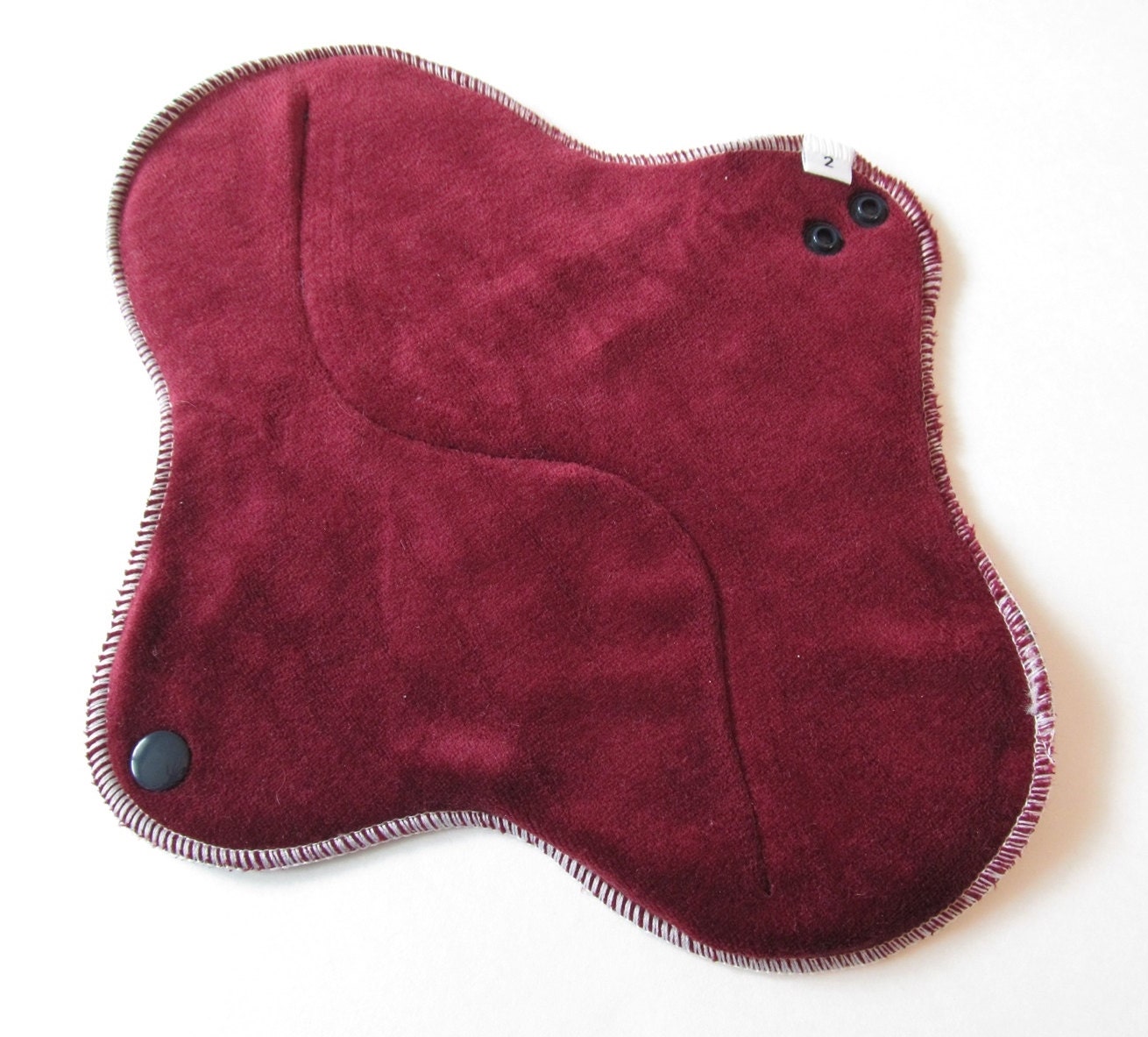 Organic Bamboo Velour Mama Cloth Pad With Wings .. 10 inches Regular Flow ..  Hand Dyed Burgandy