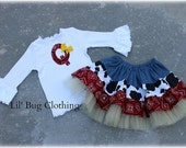 Custom Western Wear Outfit-Jessie Toy Story Skirt Tee Outfit- Birthday Tiered Western Outfit- sizes Sizes 12m 18m 2T 3T 4T 5T 6 7 Girl