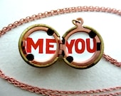Oil Painted Locket Necklace in Bright Red and White - ME and YOU - Lover Gift for Girlfriend or Wife