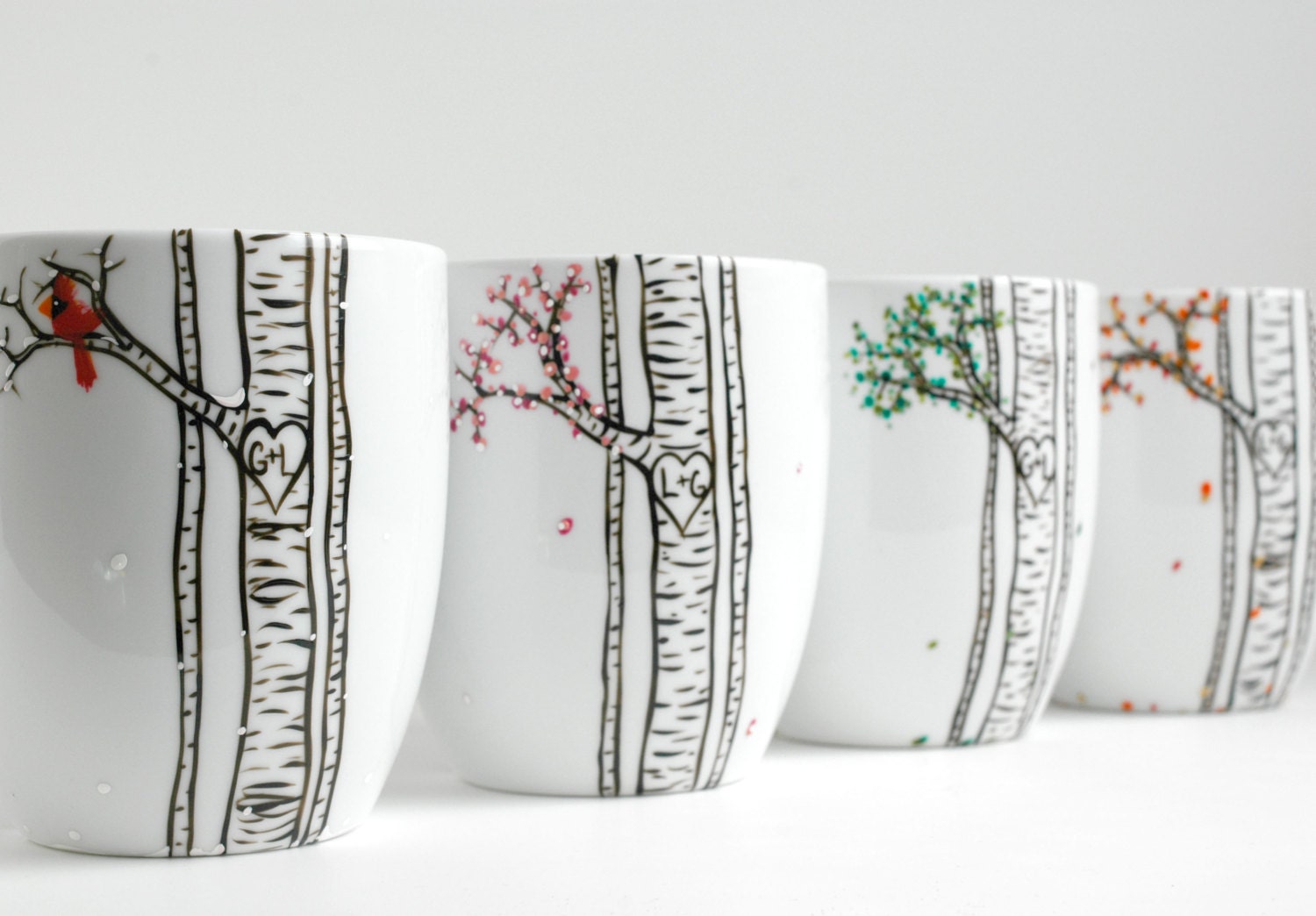 The Four Seasons Aspen Forest Collection - 4 Large Personalized Mugs in Winter, Spring, Summer and Fall