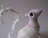 Baby Squirrel Pippa cute adorable Soft Sculpture plush fabric ornament in lilac purple mauve flowers filigree lace pattern