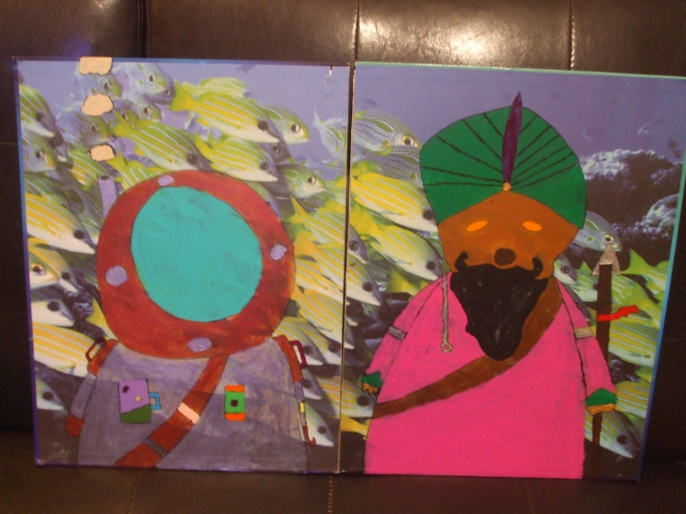 Underwater Diver & Captain Nemo combo painting SALE