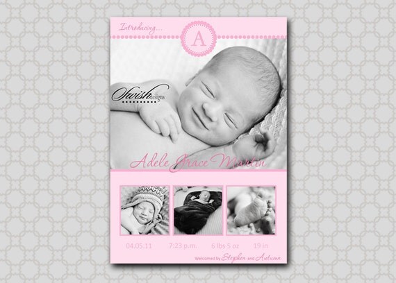 Photo Birth Announcement- Modern Monogram Initial Il_570xn