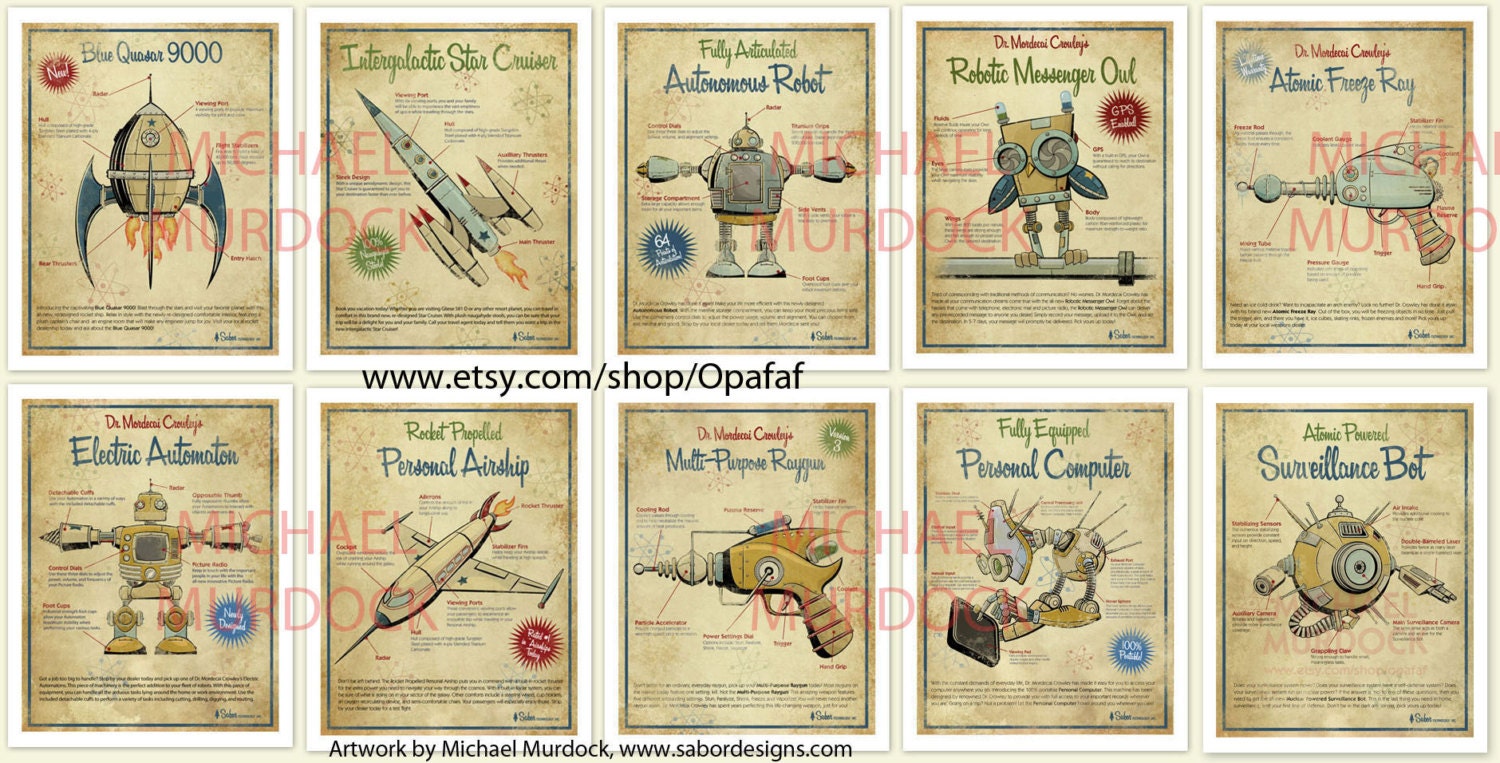 2-pack Retro Art prints - 8.5x11 - vintage style