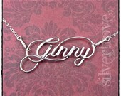 Personalized Sterling Silver Calligraphy Script Name Necklace With Sterling Silver Chain and Handmade Clasp