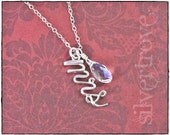 Mrs Calligraphy Script Pendant and Chain Sterling Silver With Swarovski Crystal Briolette and Handmade Clasp Elegant Wire Writing