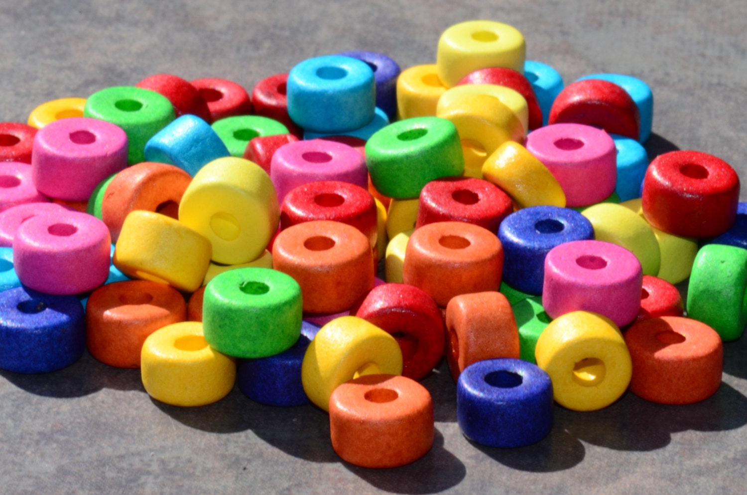 Greek Ceramic Bright Assortment Short Barrel Beads 8x5mm (16)