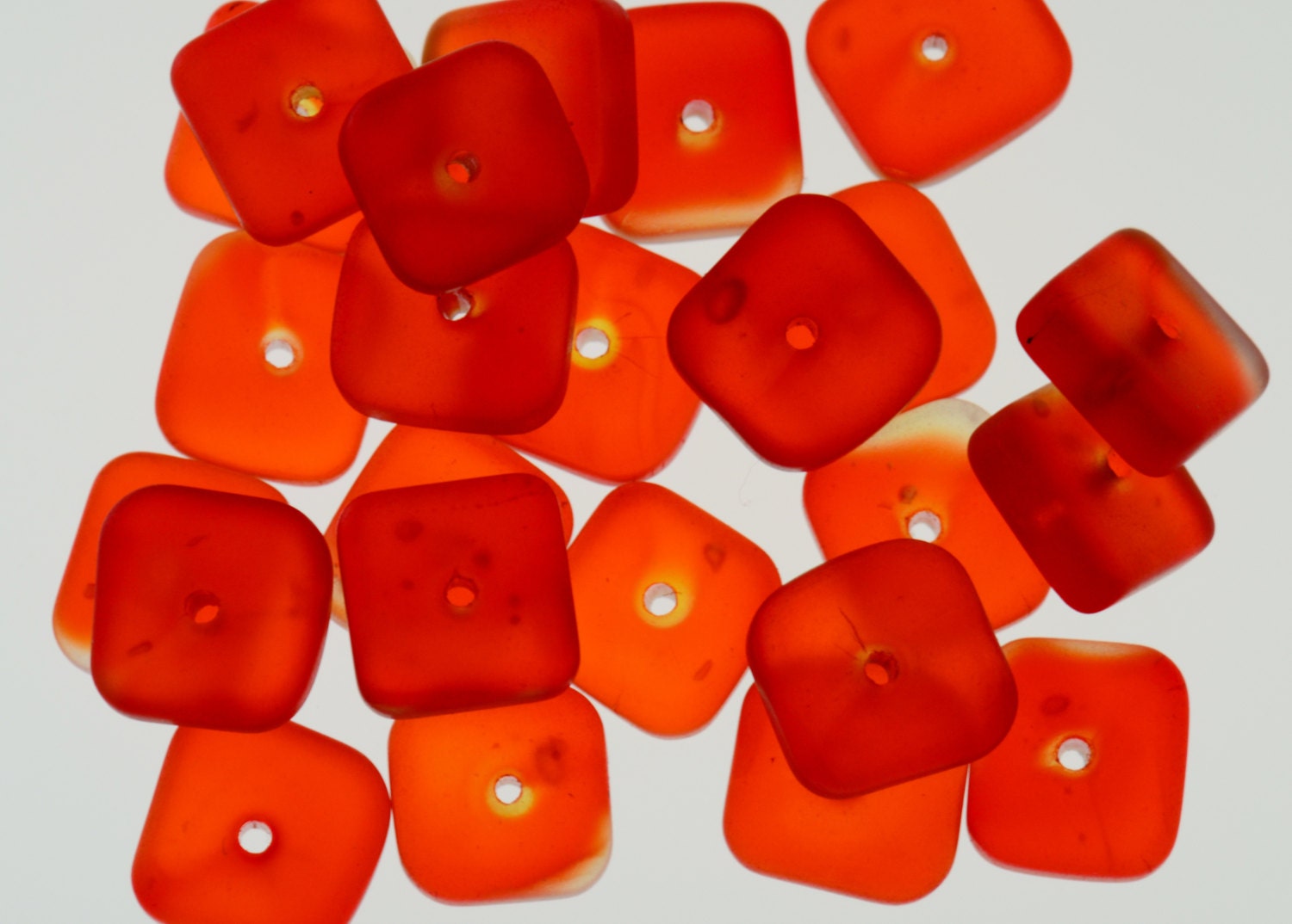 25 TANGERINE SEA GLASS 8mm Square Washer - Beach Glass Disks