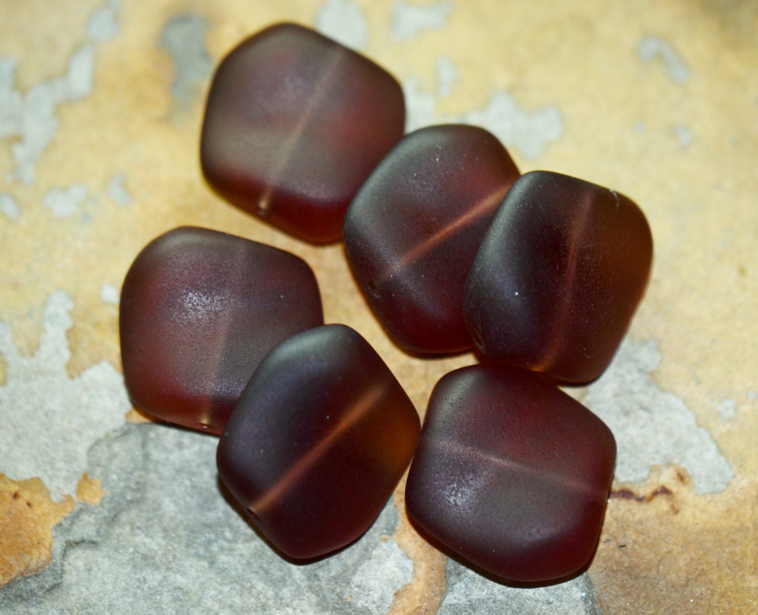 6 Amethyst  Glass Square Nuggets 18x17mm  - Beach Glass Square Nuggets