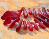 RED Sea Glass Fish Bone Beads - 20 pieces - Beach Glass with 4mm Rounds