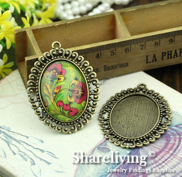 2pcs 30x40mm Antique Bronze Cameo Base Setting Pendant / Charm AS379