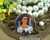 SALE - 10% OFF - 1pcs 32mm  Handmade Antique Bronze Brass Photo Locket Pendant / Charm  (Frida Kahlo) -- HLK083F