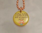 Handmade Copper Owl Charm Pendant Necklace Upcycled Repurposed Penny- Battle of Wits Owl - Womens Jewelry