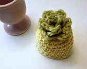 egg cozy or cosy in yellow and green cotton with rose
