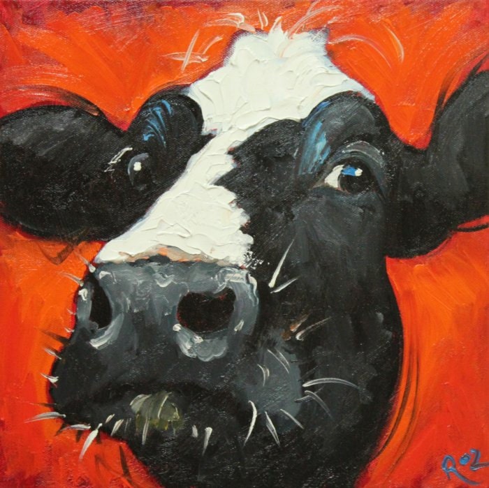 Cow painting 629 12x12 inch original animal portrait oil painting by Roz