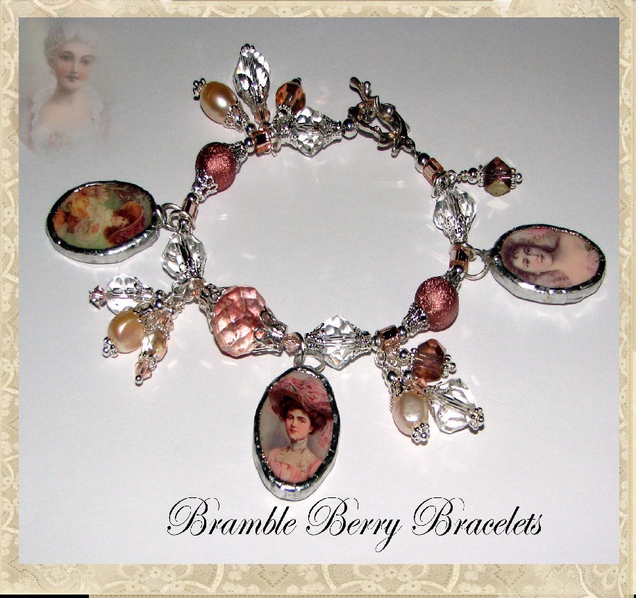 Broken China Bracelet - Broken China Jewelry - Vintage Women - Vintage Women Charm - Charm Bracelet