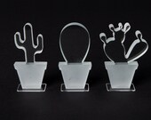Cactus Glass Sculpture Potted Frosted