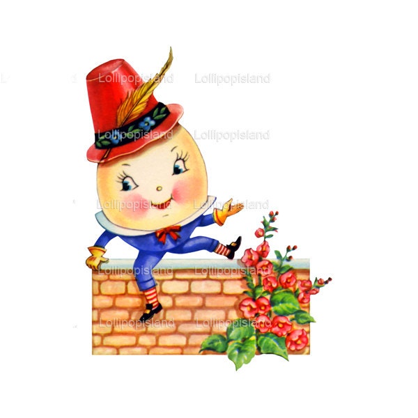 INSTANT DOWNLOAD Humpty Dumpty - digital image (rhyme no.389-W) cute art illustration DIY fabric transfer,  greeting cards, tags etc jpg png