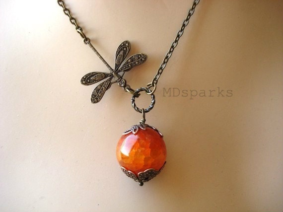 Dragonfly Necklace in Fire Agate