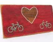 bike love sewn upcycled wood wall art MADE TO ORDER