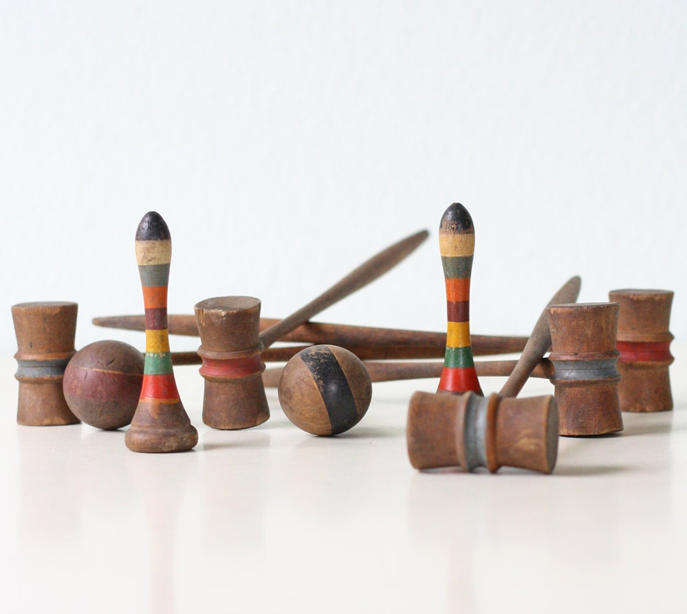 Vintage Table Croquet Set - mallets, balls, tees