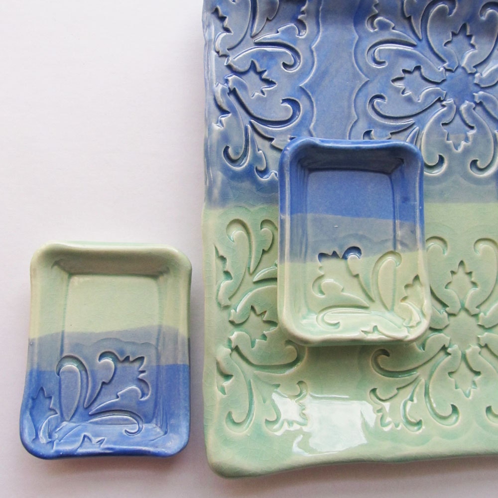 Sushi Set in Ocean Blue and Celadon Green Plates MADE TO ORDER