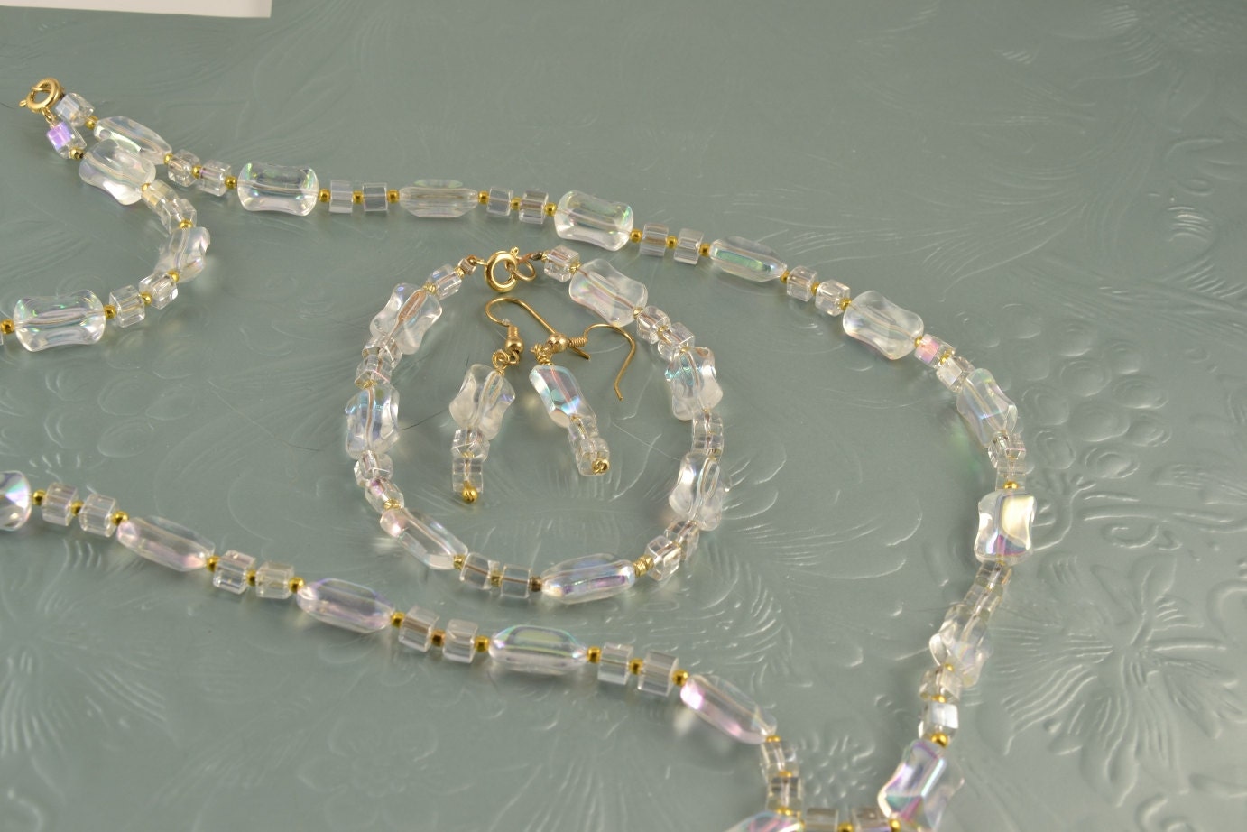 Clear Glass Necklace Bracelet Earrings  GREAT GIFT
