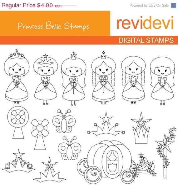 HALF PRICE SALE Princess Belle Stamps 07186 - Digistamp - Commercial use cliparts