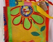 Beach bag with flower - colored diaper bag - recycled fused plastic tote bag - flower backpack - upcycled tshirt