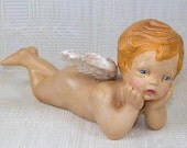 Large Handmade Ceramic Cherub on His Tummy with His Head on His Hands