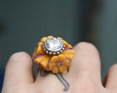 Party Monster Ring vintage lucite sterling silver cubic zirconia No.7 adjustable