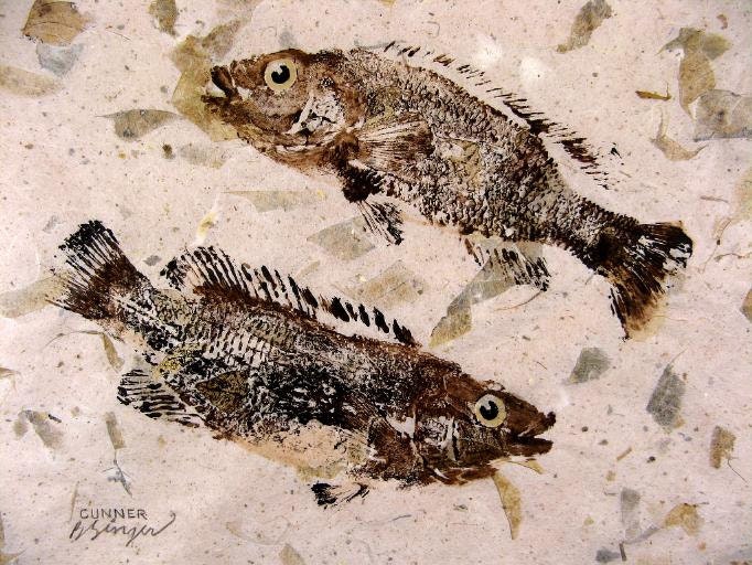 PISCES Original Coastal Art... GYOTAKU Fish Rubbing on Mango Natural Paper