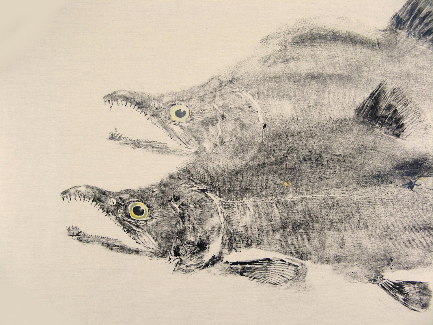 Double Humpback Salmon, Original GYOTAKU Fish Art Rubbing on natural muslin