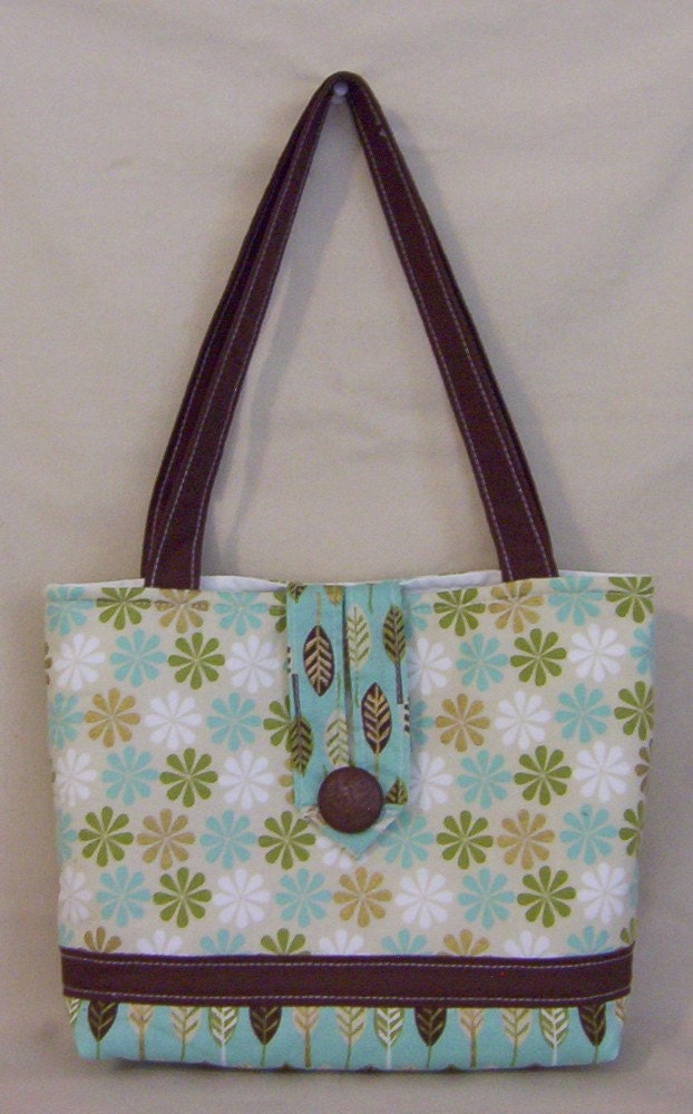 BROWN MINT FLORAL New Handmade Tote Bag Purse Diaper Bag